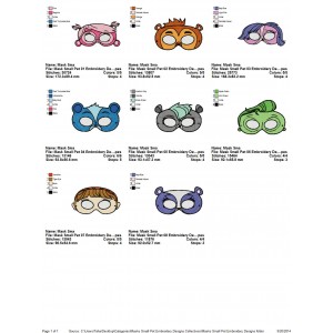 Package 8 Masks Small Pet Embroidery Designs